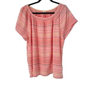 Beach Lunch Lounge Pink Striped Cotton Peasant Boho Top Blouse Women’s 1X